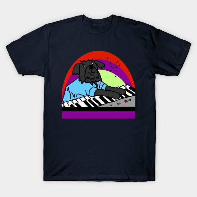 Funny Dog Makes Music with Piano Keyboards T-Shirt by ellenhenryart